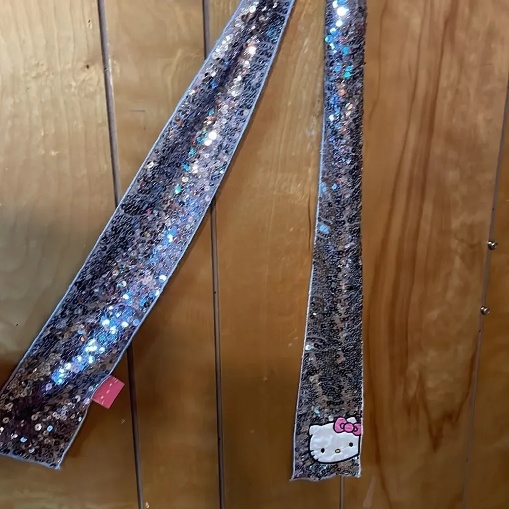 •SARIO• HELLO KITTY SILVER SEQUINED BELT/SCARF WITH EMBROIDERED HELLO KITTY. O/S